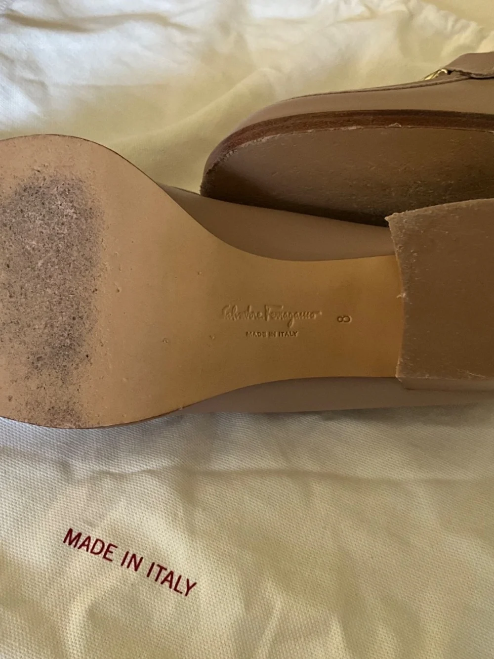 Salvatore Ferragamo Rollo 55 Loafers – Adobe Stone Calf Leather – Size 8 - Picture 9 of 9
